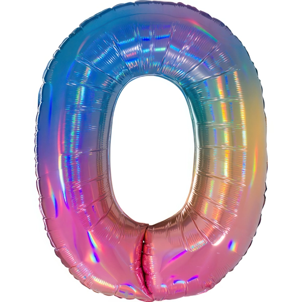 Folienballon zahl 0 holografisch Regenbogen