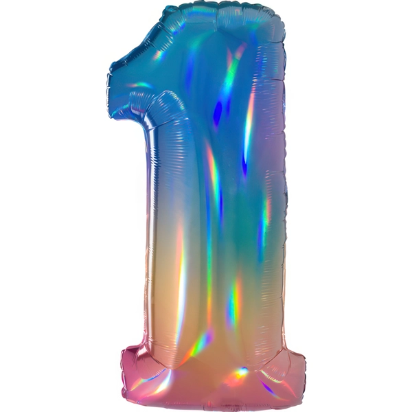 Folienballon zahl 1 holografisch Regenbogen