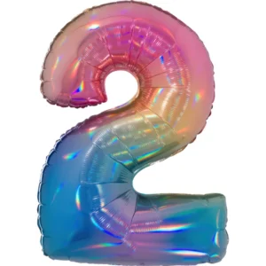 Folienballon zahl 2 holografisch Regenbogen