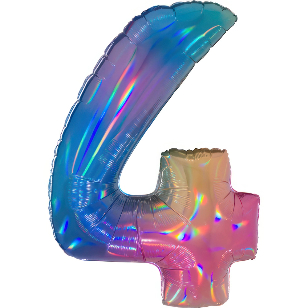 Folienballon zahl 4 holografisch Regenbogen