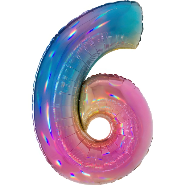 Folienballon zahl 6 holografisch Regenbogen