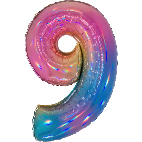 Folienballon zahl 9 holografisch Regenbogen