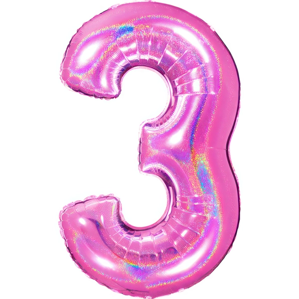 Folienballon zahl 3 holografisch pink