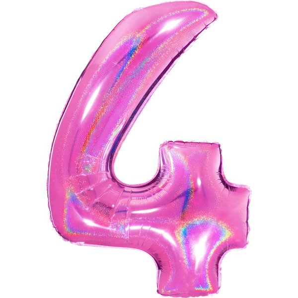 Folienballon zahl 4 holografisch pink