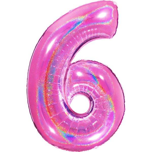 Folienballon zahl 6 holografisch pink