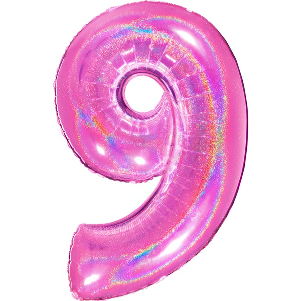 Folienballon zahl 9 holografisch pink