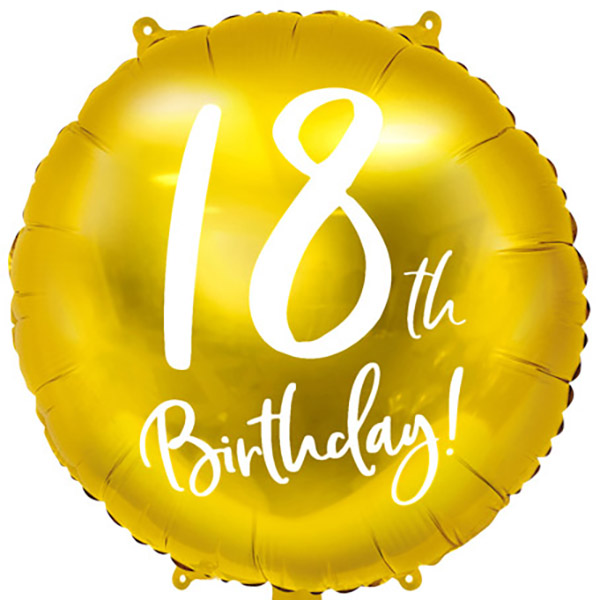 18th bis 90th Birthday, Folienballon, rund, gold mit weißer Schrift, 45cm