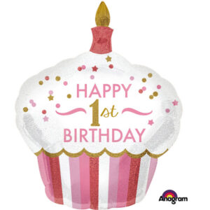 Folienballon Happy 1st Birthday Muffin rosa