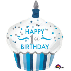 Folienballon Happy 1st Birthday Muffin blau