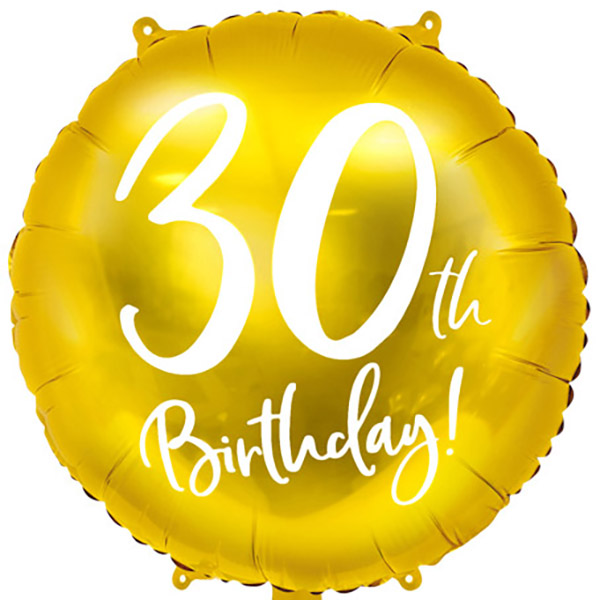 18th bis 90th Birthday, Folienballon, rund, gold mit weißer Schrift, 45cm – Bild 3