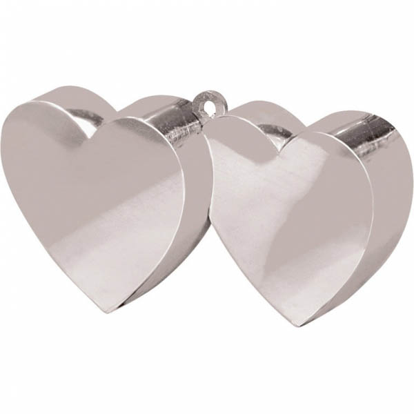 Ballongewicht Doppelherz, Plastik glänzend silber, 170g, 11 x 6 cm