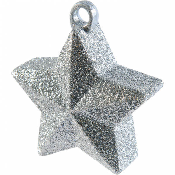 Ballongewicht Stern, Plastik glimmer silber, 170g, D 9 cm