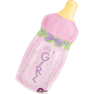 Flasche mit Schleife, Rosa, H79cm