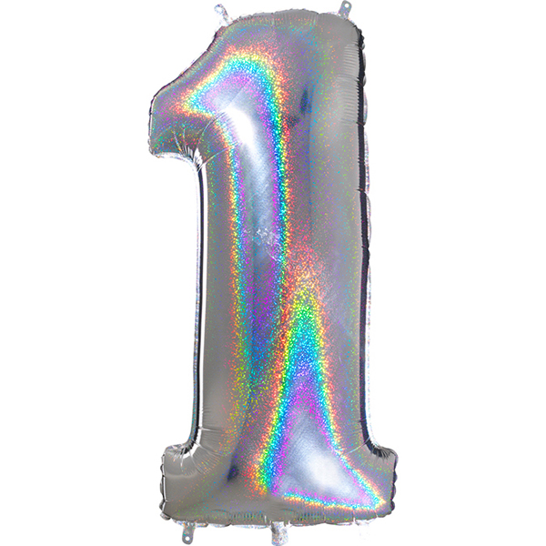 Zahl 0 - 9, Holografisch Silber, EINZELN wählbar, Folienballon H102cm