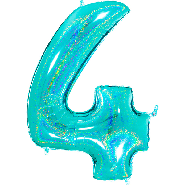 Zahl 0 - 9, Holografisch Türkis, EINZELN wählbar, Folienballon H102cm – Bild 4