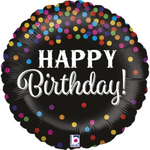 Happy Birthday, Buntes Konfetti, Folienballon, rund, 45cm