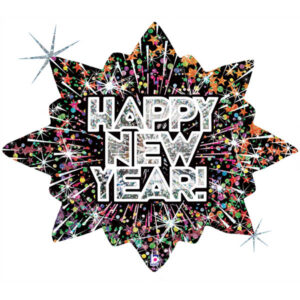 "Happy New Year" Feuerwerk, Folienballon, 81 cm