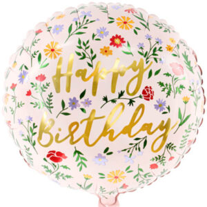 Happy Birthday, Blümchen, rund, Folienballon 45cm