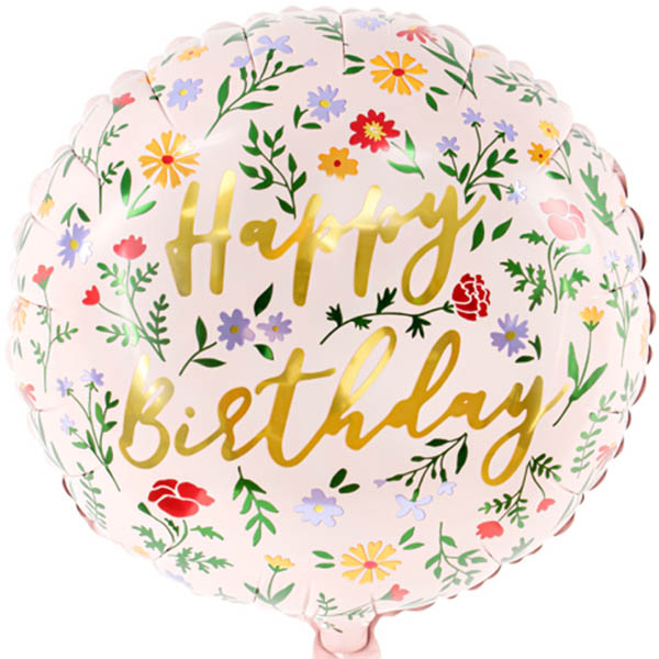 Happy Birthday, Blümchen, rund, Folienballon 45cm