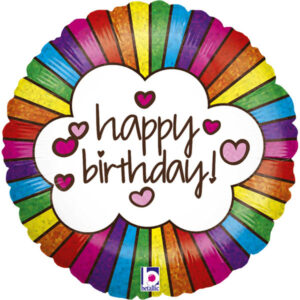 Happy Birthday, Retro Regenbogen, Glitzernd, Folienballon, rund, 45cm