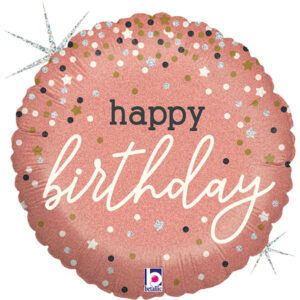 Happy Birthday Roségold Konfetti, Folienballon, rund, 45 cm