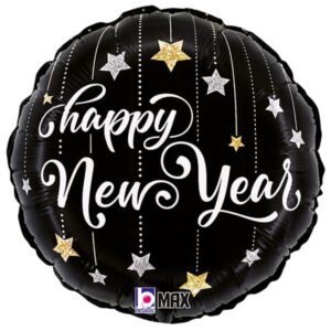 Happy New Year Folienballon mit Sternen 45cm
