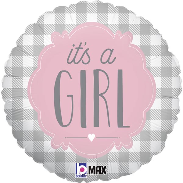 It's a GIRL Karo, Folienballon rund 45cm