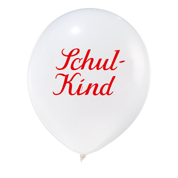 Latexballon, Schulkind, weiß mit rotem Druck, D 28cm