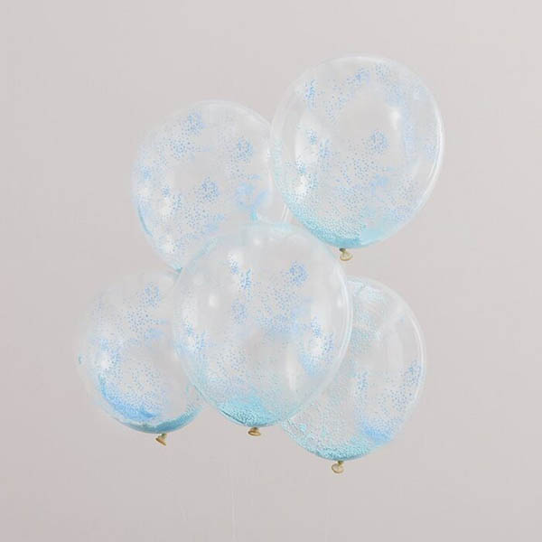 Latexballons transparent, gefüllt mit hunderten blauer Kügelchen, 5 Stck. D 30 cm – Bild 2