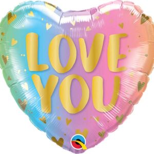 Love You / Herzballon/ Pastel Ombre & Herzchen auf Pastell-Farbverlauf / Folie / 45cm