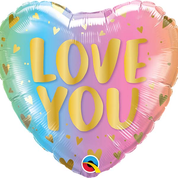 Love You / Herzballon/ Pastel Ombre & Herzchen auf Pastell-Farbverlauf / Folie / 45cm