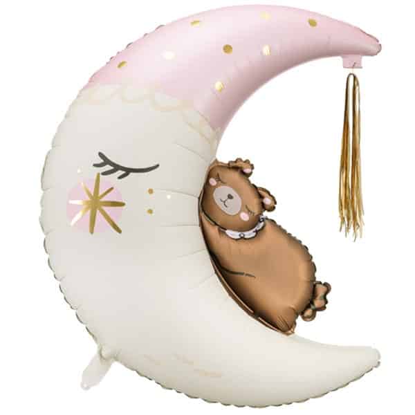 Teddy auf Mond, rosa H98cm, Folienballon 98cm