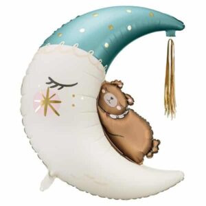Teddy auf Mond, blau H98cm, Folienballon 98cm