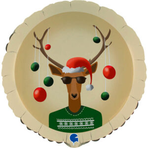 Weihnachtsrentier, Folienballon, rund, 45cm