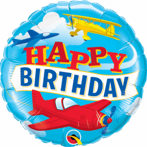 "Happy Birthday" Flugzeuge Folienballon rund 45cm
