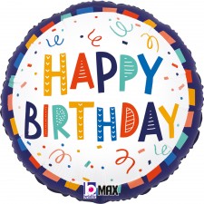 "Happy Birthday" Konfetti Bunt Folienballon rund 45cm