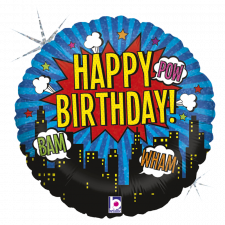 "Happy Birthday" Comic Folienballon rund 45cm