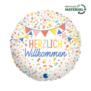 Willkommen Wimpel, Folienballon, rund, 45cm