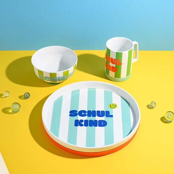 Schulkind Porzellan Set / Streifen, türkis und grün