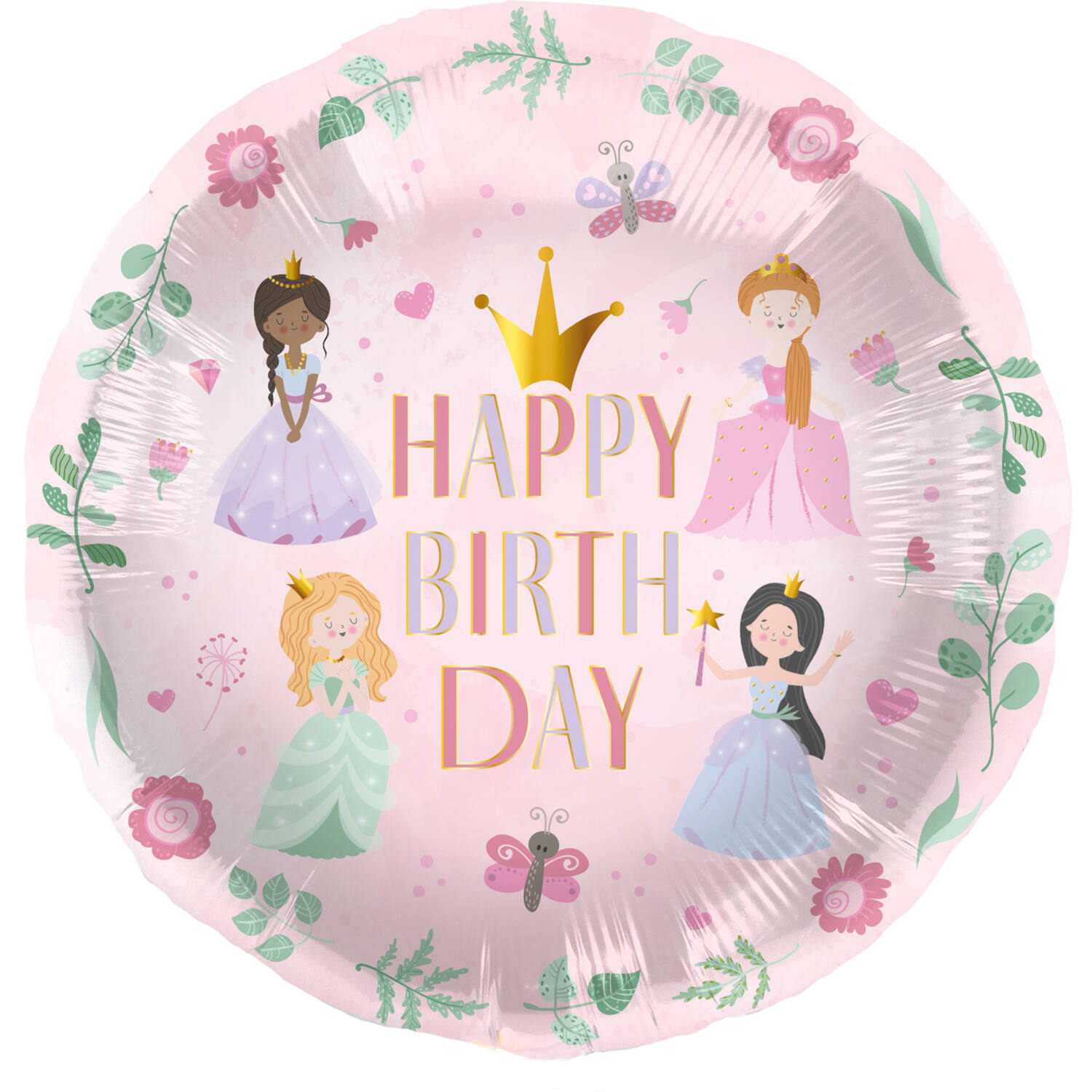 "Happy Birthday" Prinzessinnen Folienballon rund 45cm