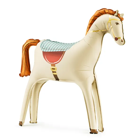 Pferd Beige mit Sattel, Folienballon 85 x 73 cm, selbststehend