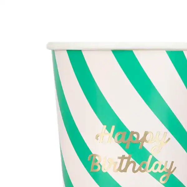 Pappbecher HAPPY BIRTHDAY, Bunte Streifen Mix, Packung 8 Stück – Bild 3