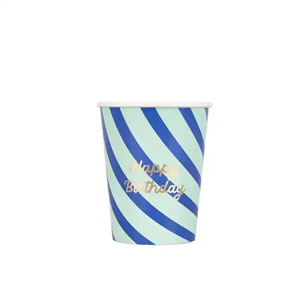 Pappbecher HAPPY BIRTHDAY, Bunte Streifen Mix, Packung 8 Stück – Bild 2