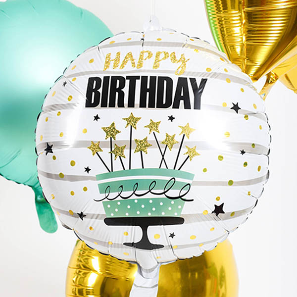 "Happy Birthday" Kuchen, Sterne mint, Folienballon rund 45cm – Bild 2