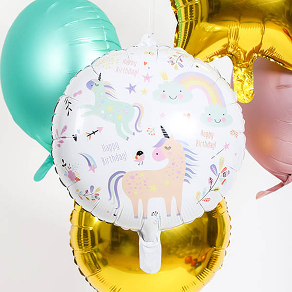 Happy Birthday, Einhörner, rund, Folienballon 45cm – Bild 2