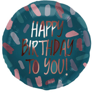 Happy Birthday, Petrol, Folienballon, rund, 45cm