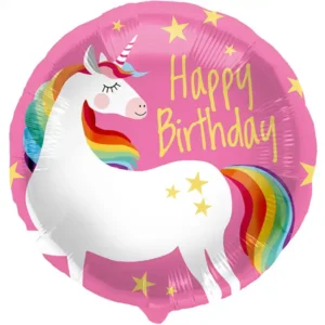 Happy Birthday, Einhorn, pink, rund, Folienballon 45cm