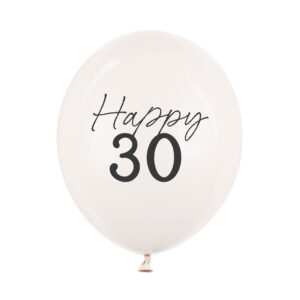 Happy 30, Latexballon weiß mit Aufdruck 28 cm