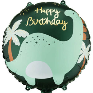 Happy Birthday, Dino Brontosaurus, Folienballon, rund, 45cm